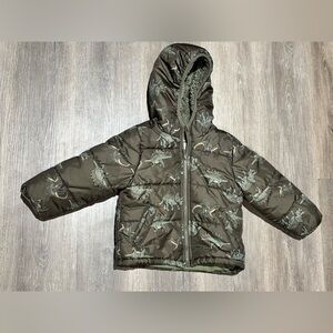 Carter's Olive Dinosaur Print Puffer Jacket
